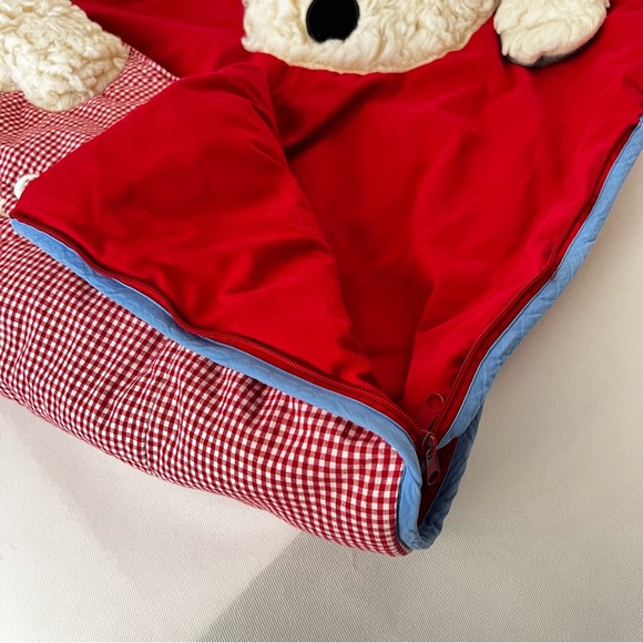 Pottery Barn Kids Red White Blue Gingham Sleeping Bag Shaggy Dog Pup Checkers - Picture 5 of 16